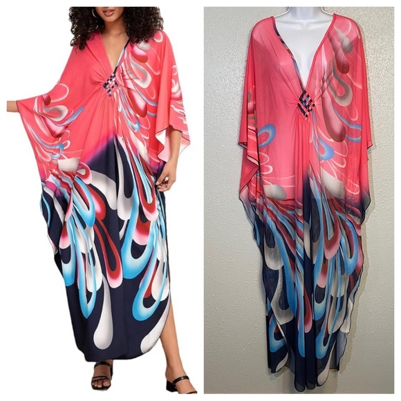 Elegant Pink and Blue Women's Swim Cover-Up - Picture 1 of 7